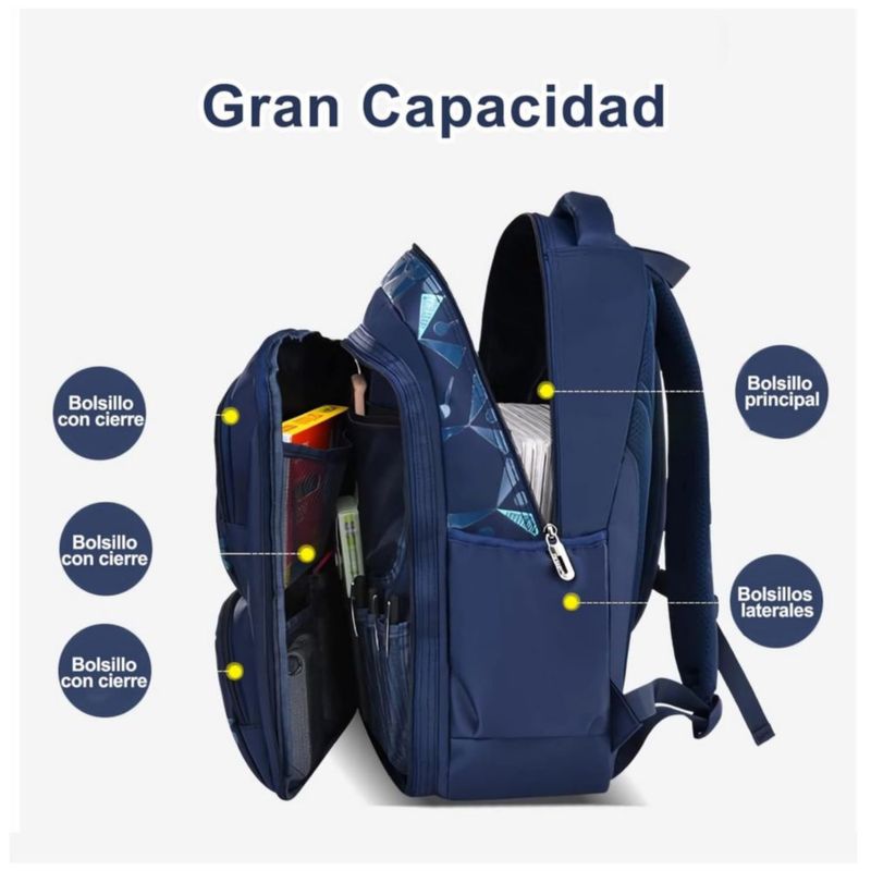 Mochila Escolar Impermeable Negra 30L Con Bolsillo Para Botella, Color Negro