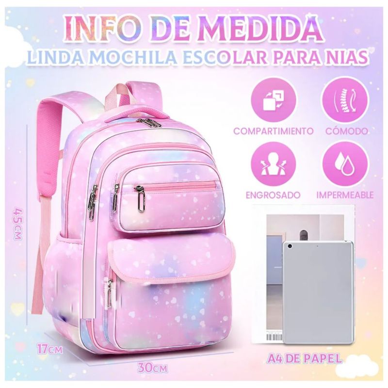 Mochila Escolar Kawaii Para Niñas, Color Rosa