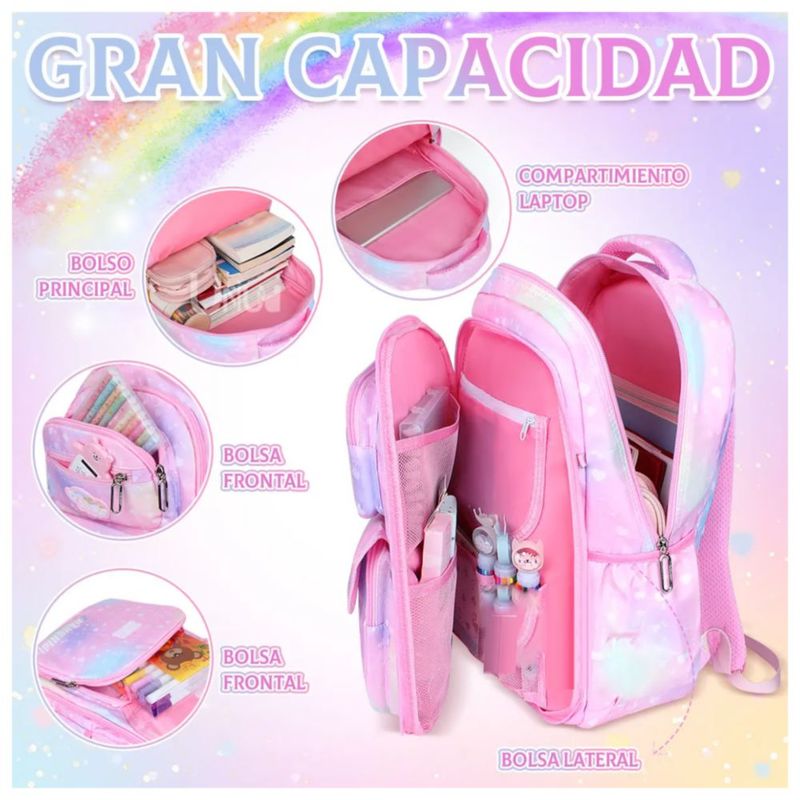 Mochila Escolar Kawaii Para Niñas, Color Rosa