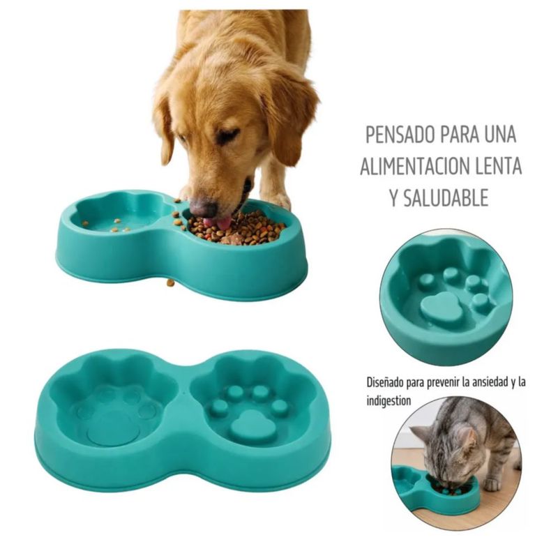 Plato Doble Comida Agua Alimento Bebedero Mascota Perro, Color Verde