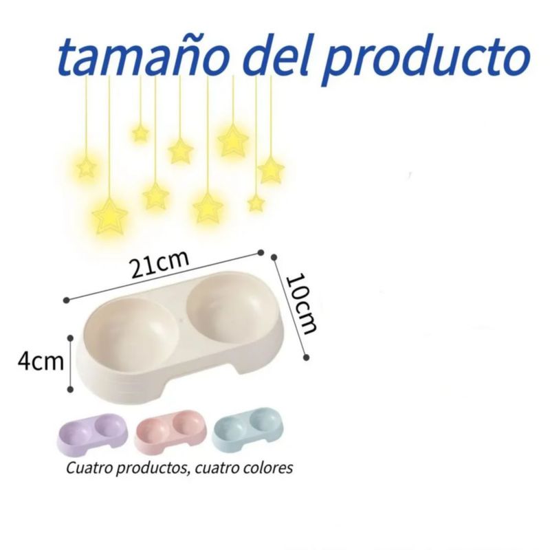Juego De 4 Platos Dobles Para Mascotas, Multicolor