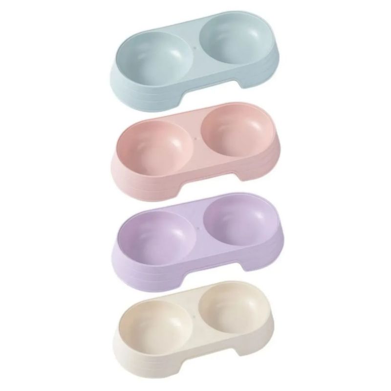 Juego De 4 Platos Dobles Para Mascotas, Multicolor