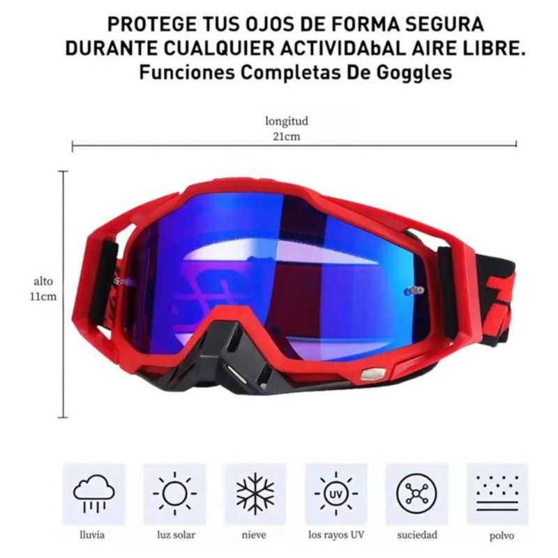 Googles Motocross De Tácticas Ajustables Para Sport Gafas, Color Rojo azul