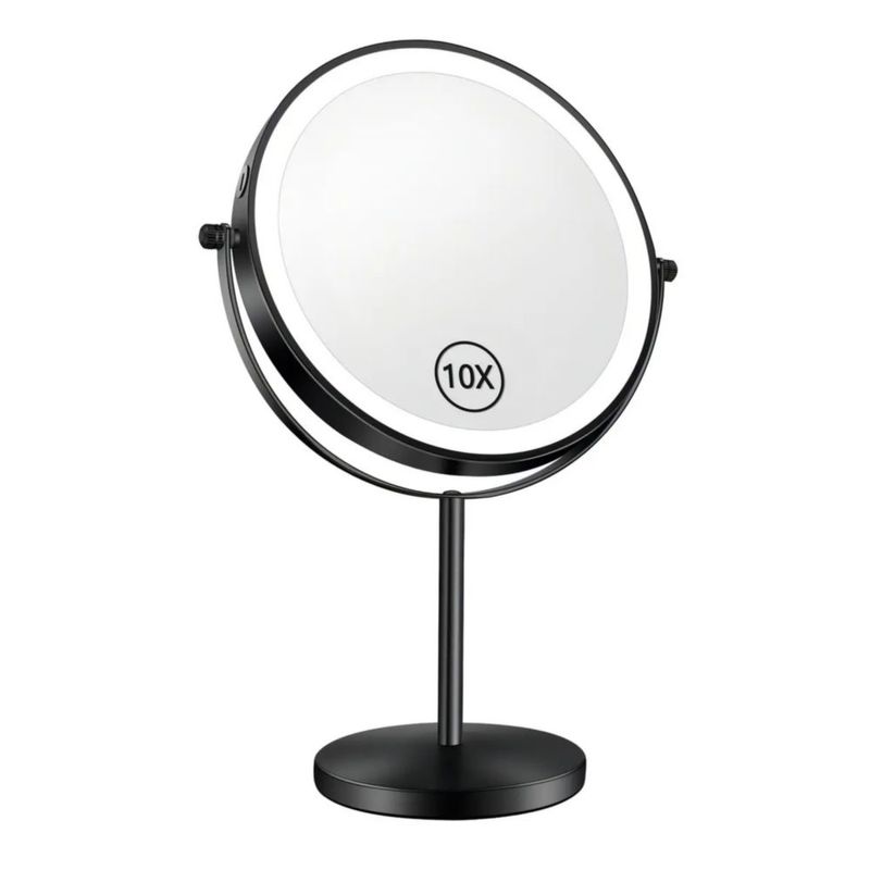 Espejo Maquillaje con Luz LED, Aumento 10X y 3 Colores de Luz para Tocador,  Color Negro