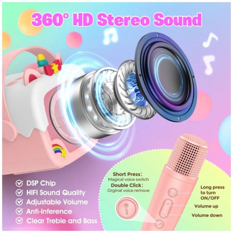 2 microfono Inalambricos Karaoke Unicornio, unicornio Color Rosa