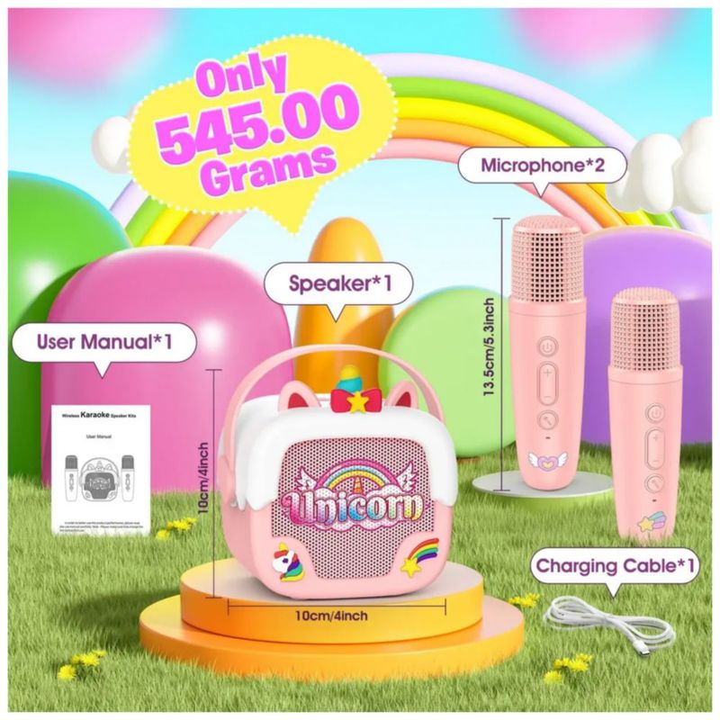 2 microfono Inalambricos Karaoke Unicornio, unicornio Color Rosa