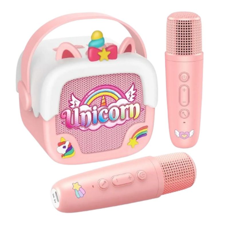 2 microfono Inalambricos Karaoke Unicornio, unicornio Color Rosa