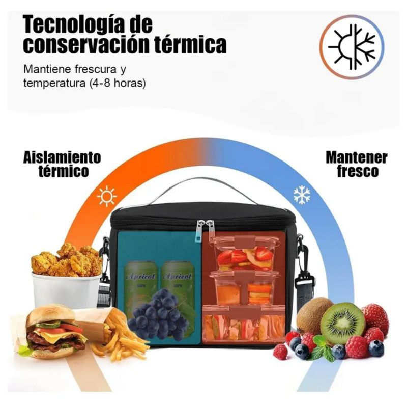 2pcs Lonchera Térmica Correa Hombro Almuerzo, Color Negro