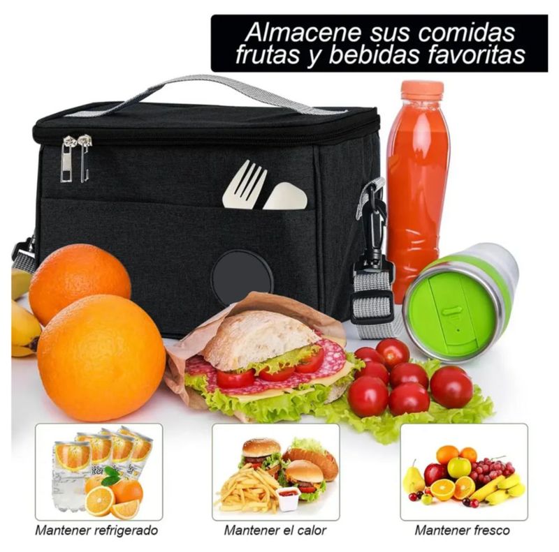 2pcs Lonchera Térmica Correa Hombro Almuerzo, Color Negro