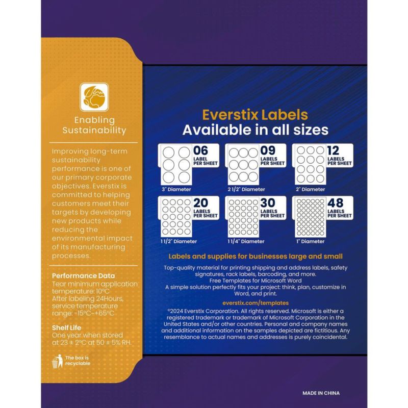 Etiquetas redondas EVERSTIX 25 cm blancas - 1200 unidades