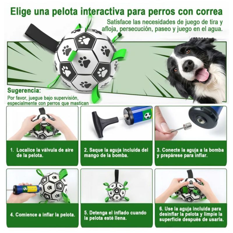 Pelota De Fútbol Para Perros Pelota Interactiva Para Mascota, Color Blanco/Verde