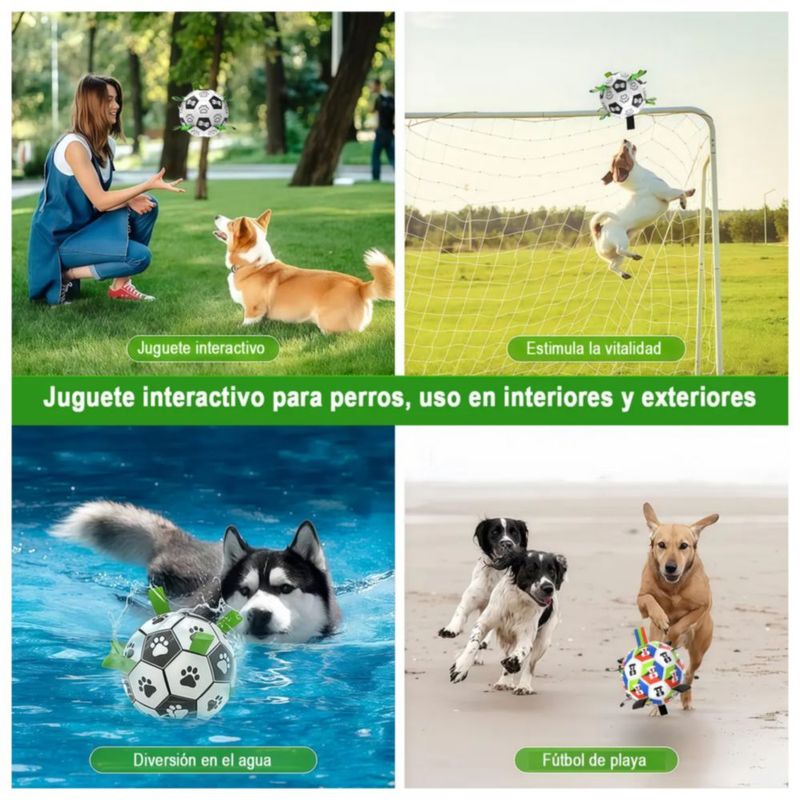 Pelota De Fútbol Para Perros Pelota Interactiva Para Mascota, Color Blanco/Verde