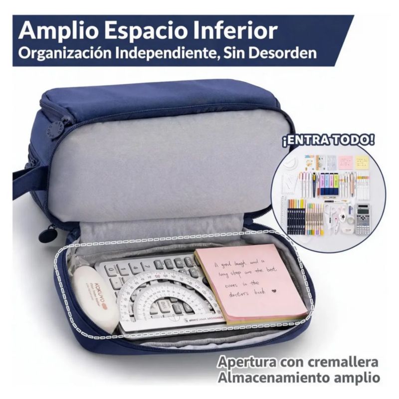 Lapicera 4 Capa De Gran Capacidad Estuche Organizador Color Azul Oscuro