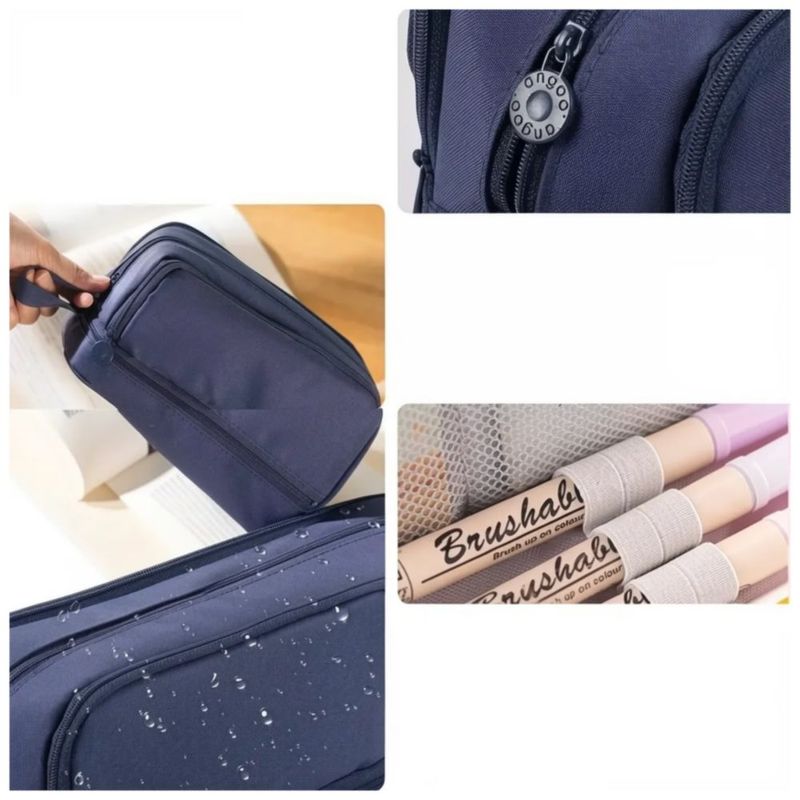 Lapicera 4 Capa De Gran Capacidad Estuche Organizador Color Azul Oscuro