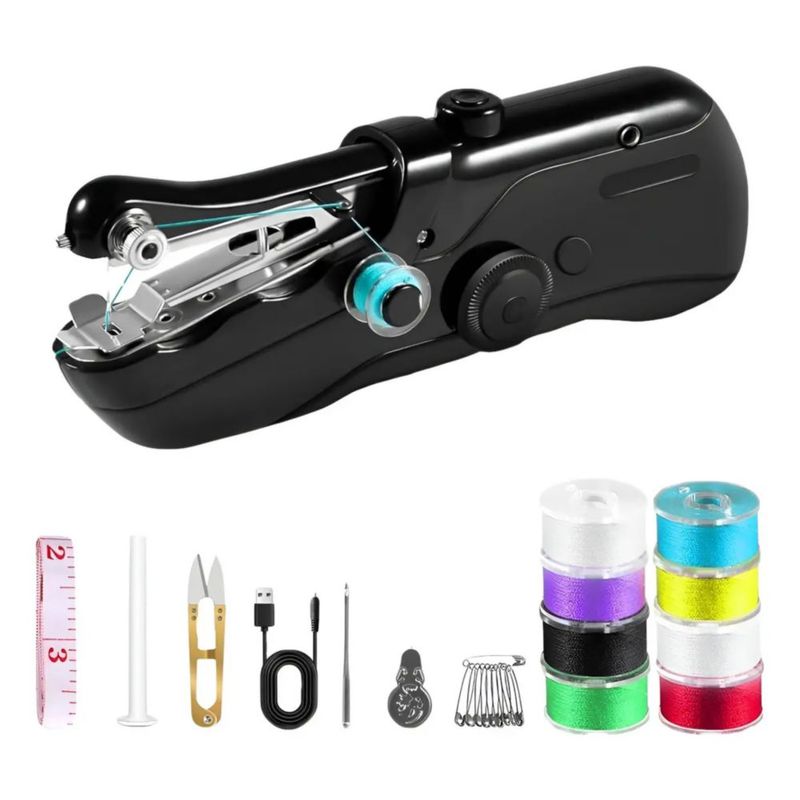Kit De Máquina De Coser Eléctrica Doméstica Pequeña Portátil, Color Negro