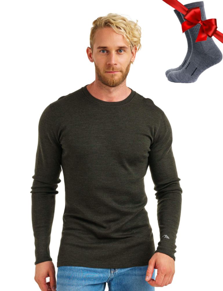 Camiseta Merino.tech Talla S 320 Verde Militar + Calcetines