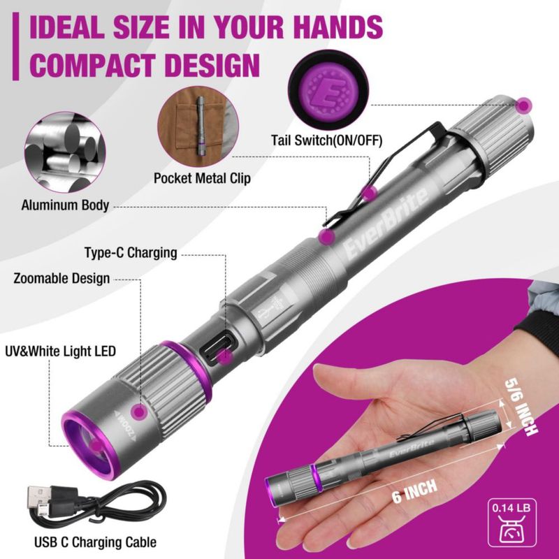 Lápiz recargable EverBrite Flashlight con luz UV y blanca