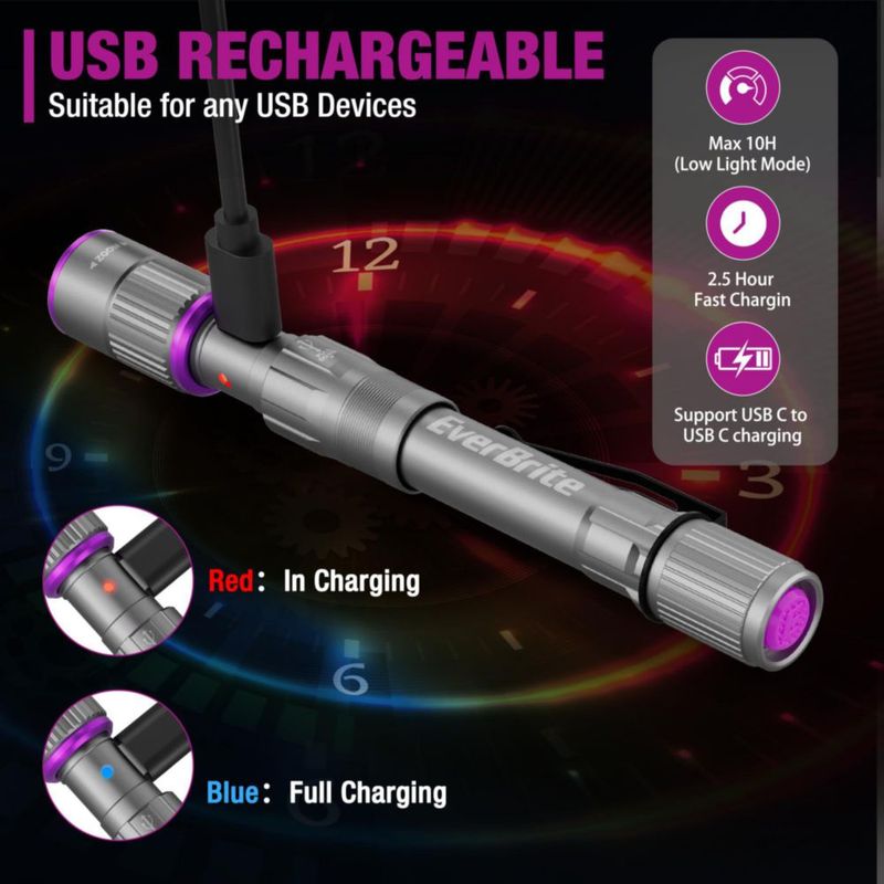 Lápiz recargable EverBrite Flashlight con luz UV y blanca