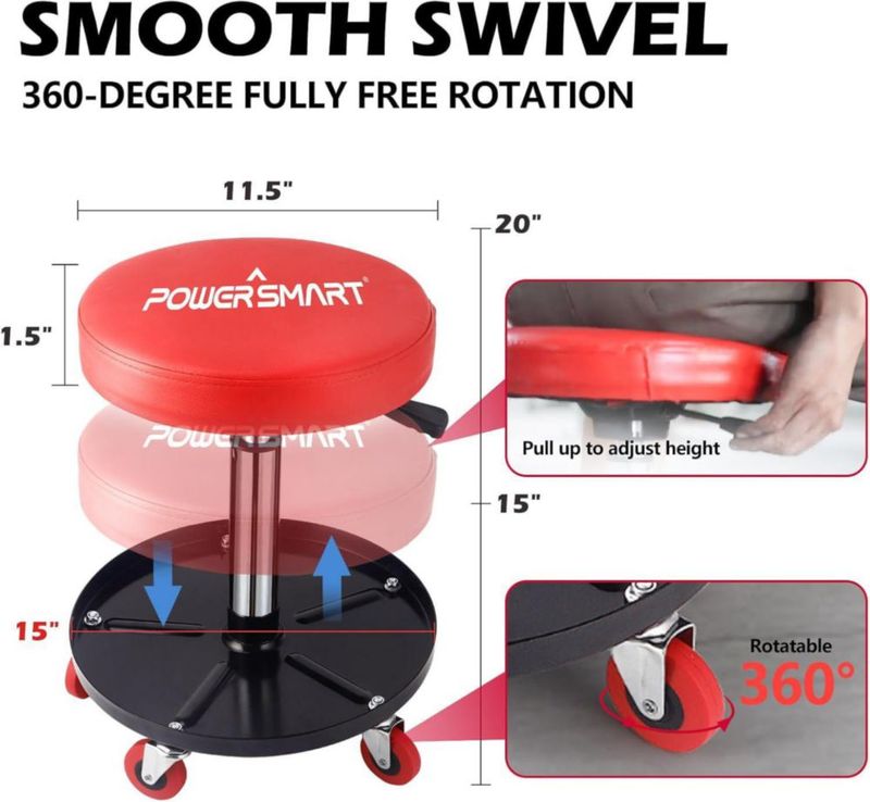 Asiento mecánico PowerSmart 41‑56 cm 136 kg con bandeja de herramientas
