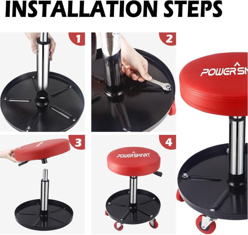 Asiento mecánico PowerSmart 41‑56 cm 136 kg con bandeja de herramientas