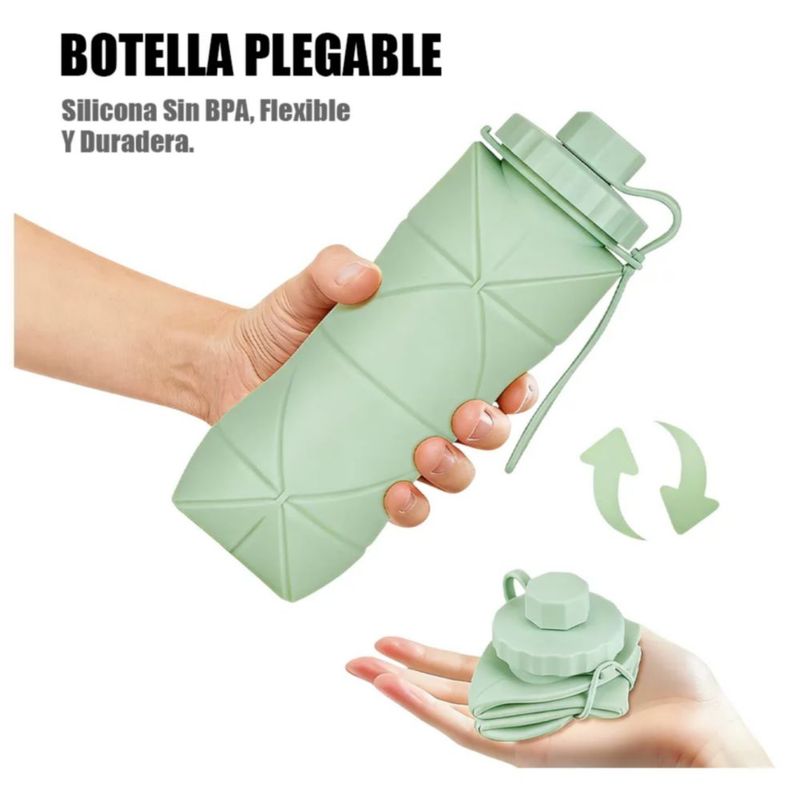 2pzs Termo Para Agua de 600 Ml, Silicona Plegable, Portátil, Color Gris y Verde