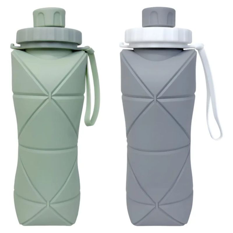 2pzs Termo Para Agua de 600 Ml, Silicona Plegable, Portátil, Color Gris y Verde