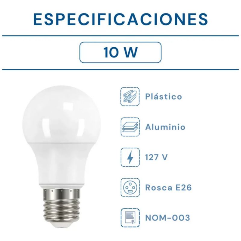Pack 30 Focos LED 10W Luz Fría E26 810lm 6500K, Color Blanco