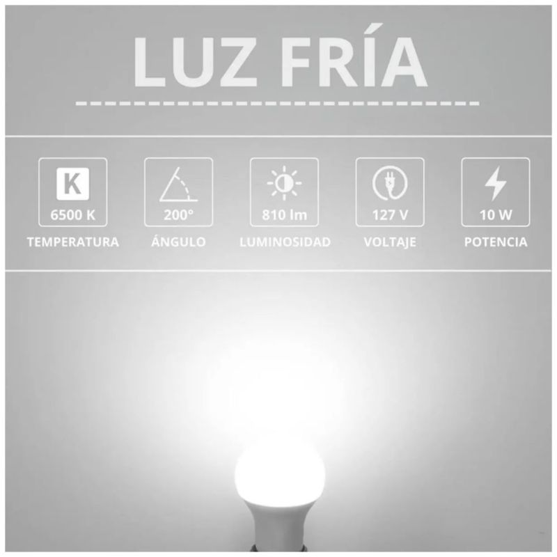 Pack 30 Focos LED 10W Luz Fría E26 810lm 6500K, Color Blanco
