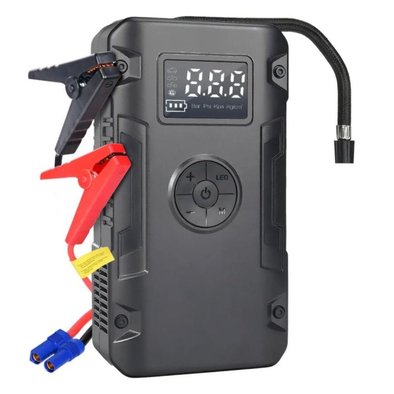 Arrancador de Auto con Compresor de Aire 150 PSI y Powerbank para Vehículos, Color Negro