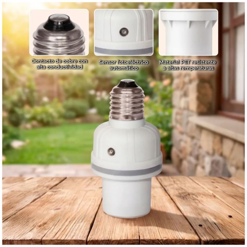 Socket Fotocelda Encendido Automático Blanco Pack 2 Base E26, Color Blanco