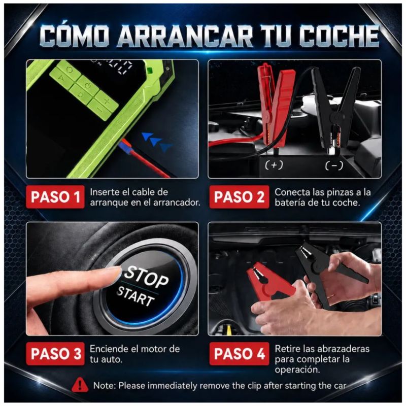 Arrancador y Compresor de Batería Portátil  para Auto, Moto y Bicicleta, Color Verde y Negro