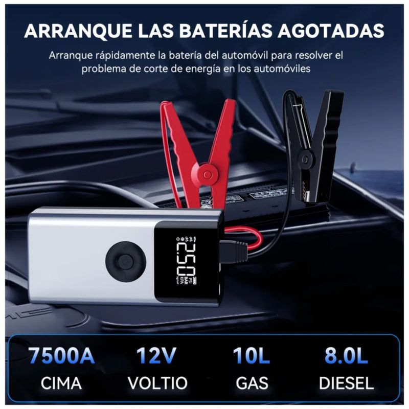 Arrancador de Batería de Carro 7500A, Color Plata