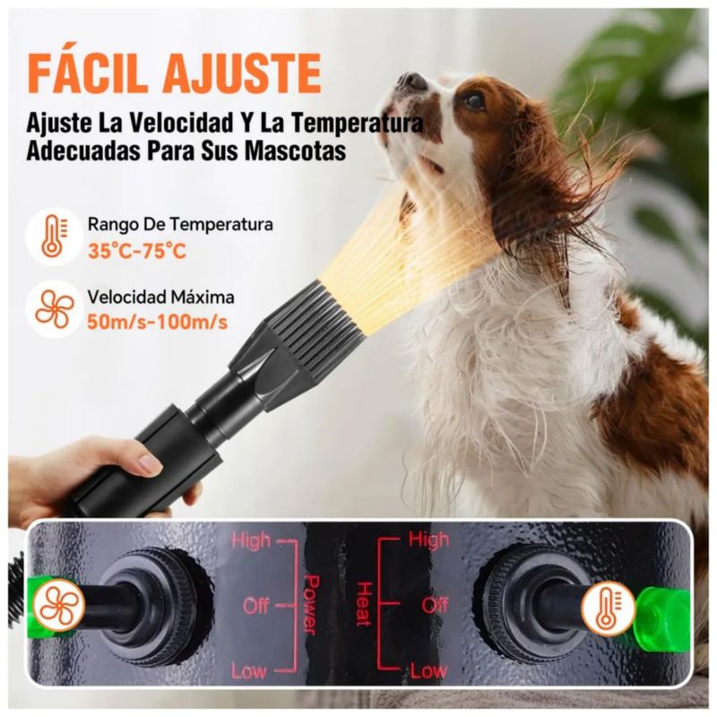 Secadora Para Perros Mascotas 2800W, Profesional Con 4 Boquillas, Color Negro
