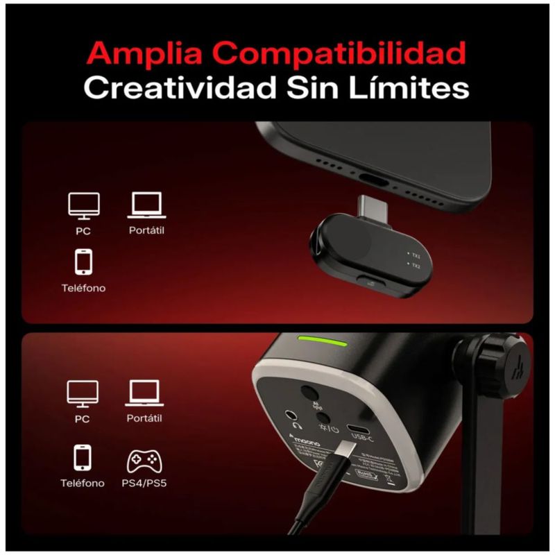 Micrófono Gaming USB-C para Streaming, Color Negro