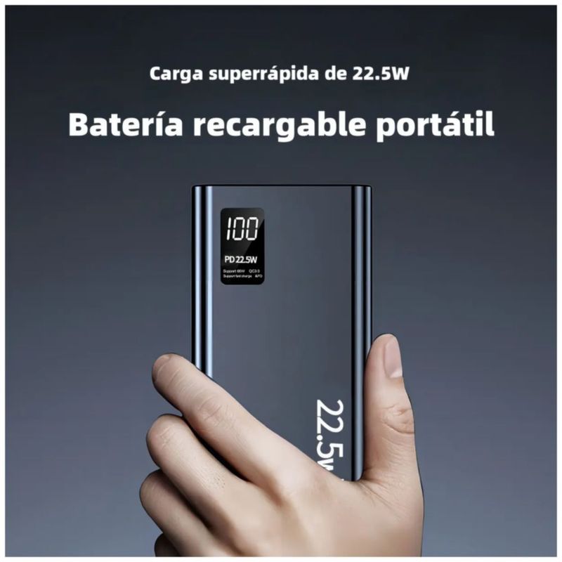 Power Bank 30000mah Batería Portátil PD22.5w, Color Negro