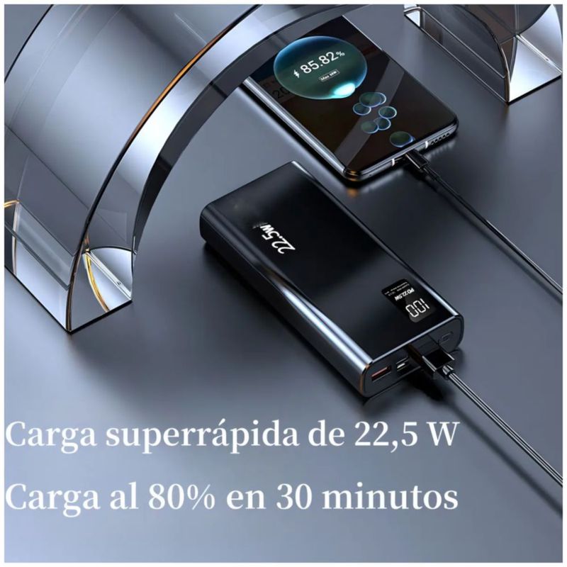 Power Bank 30000mah Batería Portátil PD22.5w, Color Negro