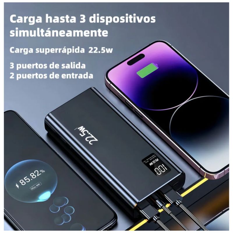 Power Bank 30000mah Batería Portátil PD22.5w, Color Negro