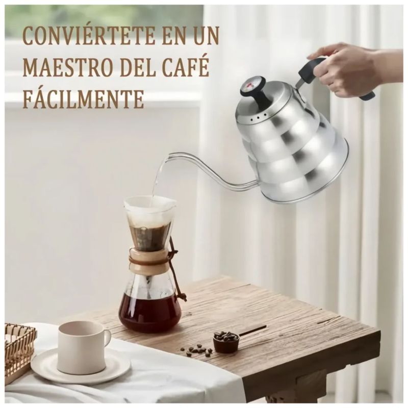 Tetera Cuello De Cisne Con Termmetro Cafetera Acero Inox 1L, Color Plata