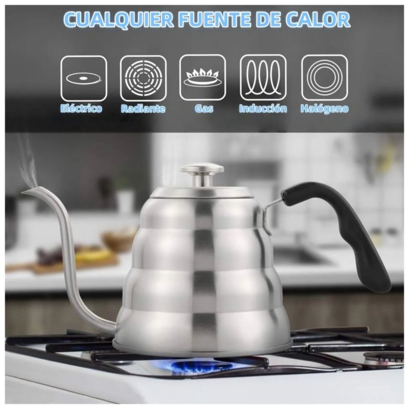 Tetera Cuello De Cisne Con Termmetro Cafetera Acero Inox 1L, Color Plata
