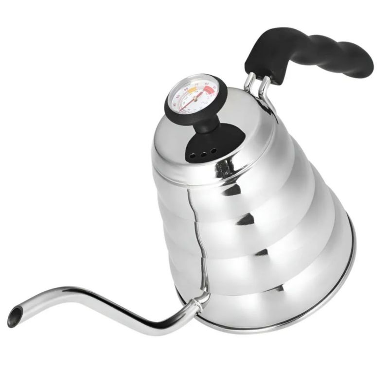 Tetera Cuello De Cisne Con Termmetro Cafetera Acero Inox 1L, Color Plata