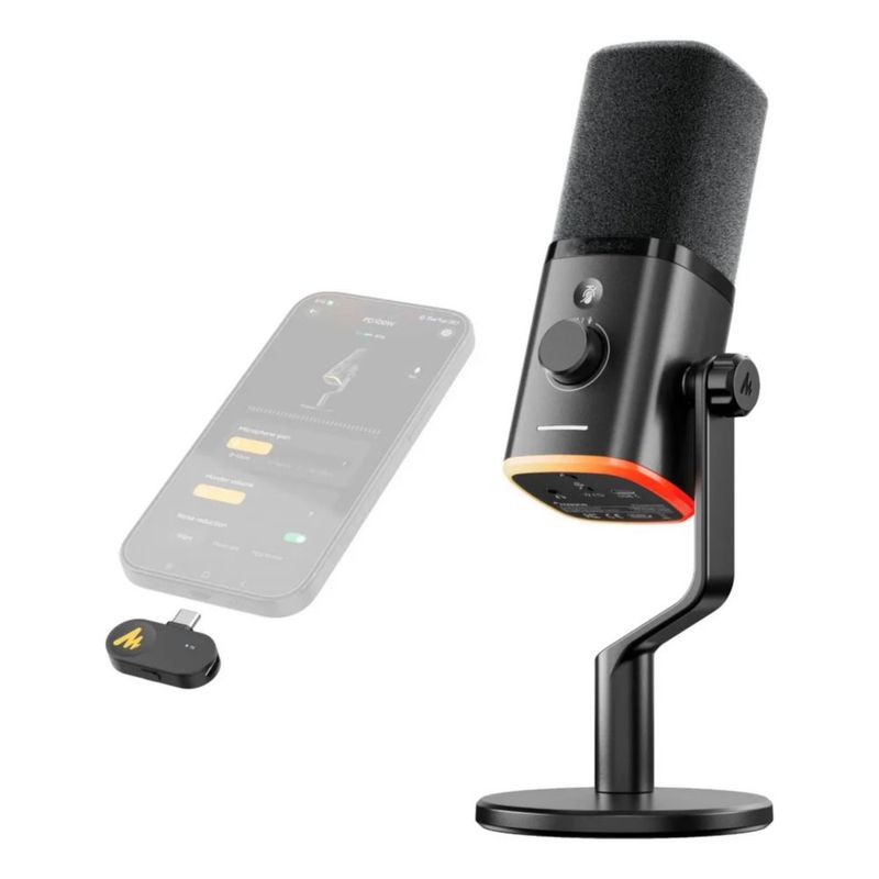 Micrófono Dinámico Con Reducción De Ruido, Botón De Silencio, Color Negro con Naranja