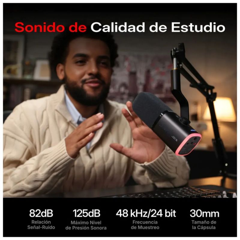 Micrófono Dinámico Con Reducción De Ruido, Botón De Silencio, Color Negro con Naranja