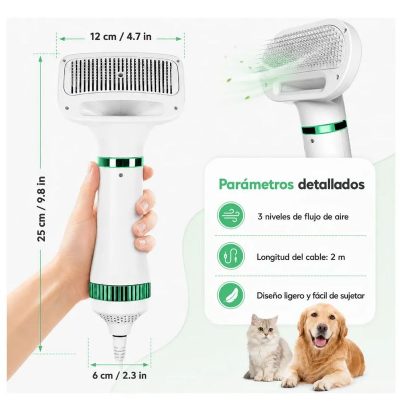 Secadora De Pelo Mascotas Perros Y Gatos Con Peine 3 Ajustes, Color Blanco/Verde