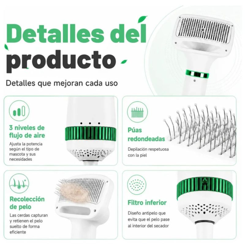 Secadora De Pelo Mascotas Perros Y Gatos Con Peine 3 Ajustes, Color Blanco/Verde