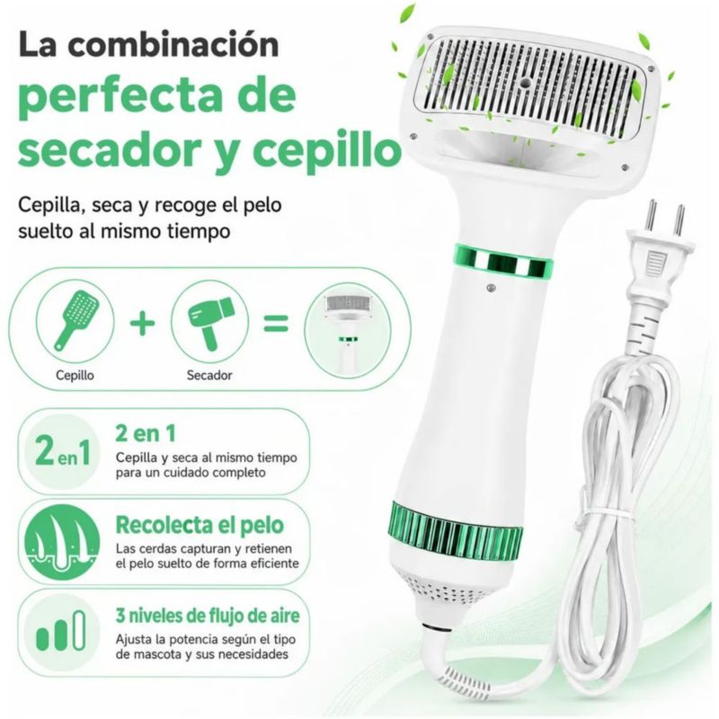 Secadora De Pelo Mascotas Perros Y Gatos Con Peine 3 Ajustes, Color Blanco/Verde