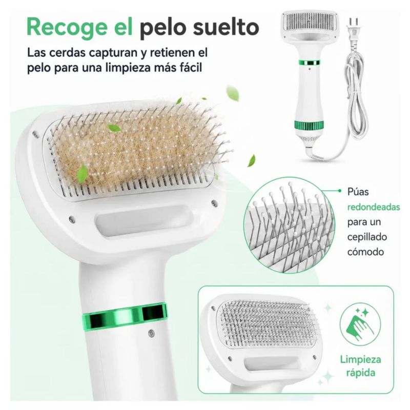 Secadora De Pelo Mascotas Perros Y Gatos Con Peine 3 Ajustes, Color Blanco/Verde