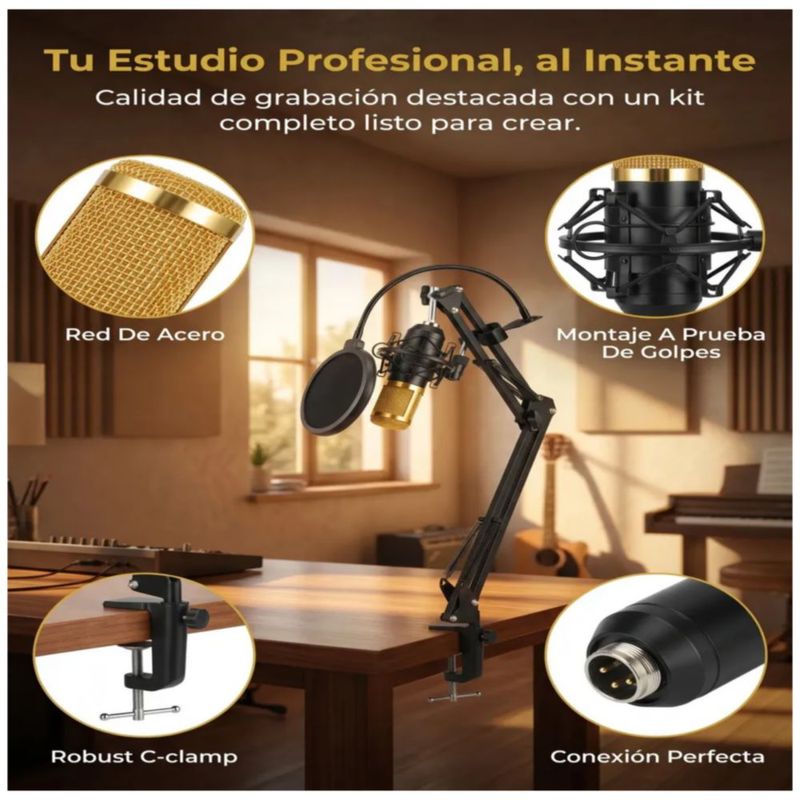 Kit de micrófono de estudio, Articulado Color Negro/Dorado