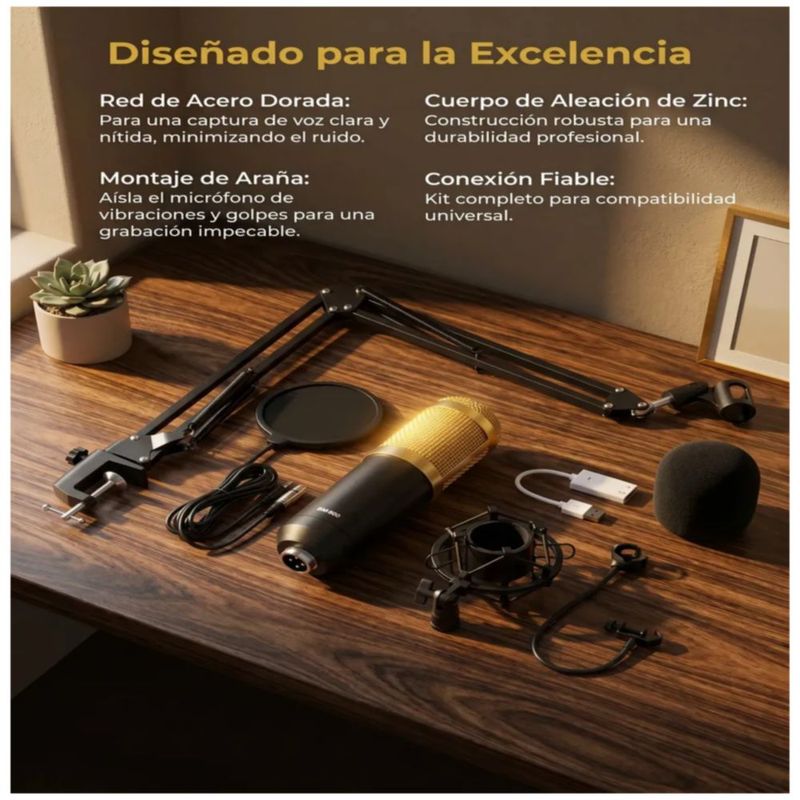 Kit de micrófono de estudio, Articulado Color Negro/Dorado