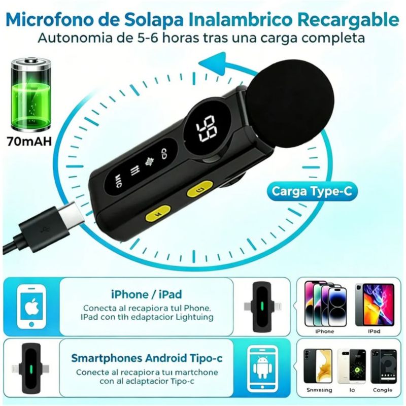 4 Micrófono Lavalier Inalámbrico Team Para Iphone,android, Color Negro