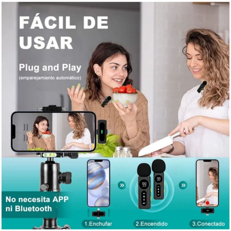 4 Micrófono Lavalier Inalámbrico Team Para Iphone,android, Color Negro